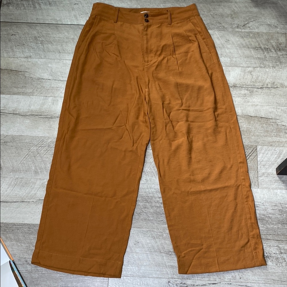 Madewell Wide Leg Pants Size 6 Rust Brown High Rise Button Front Casual Chic - Picture 3 of 13
